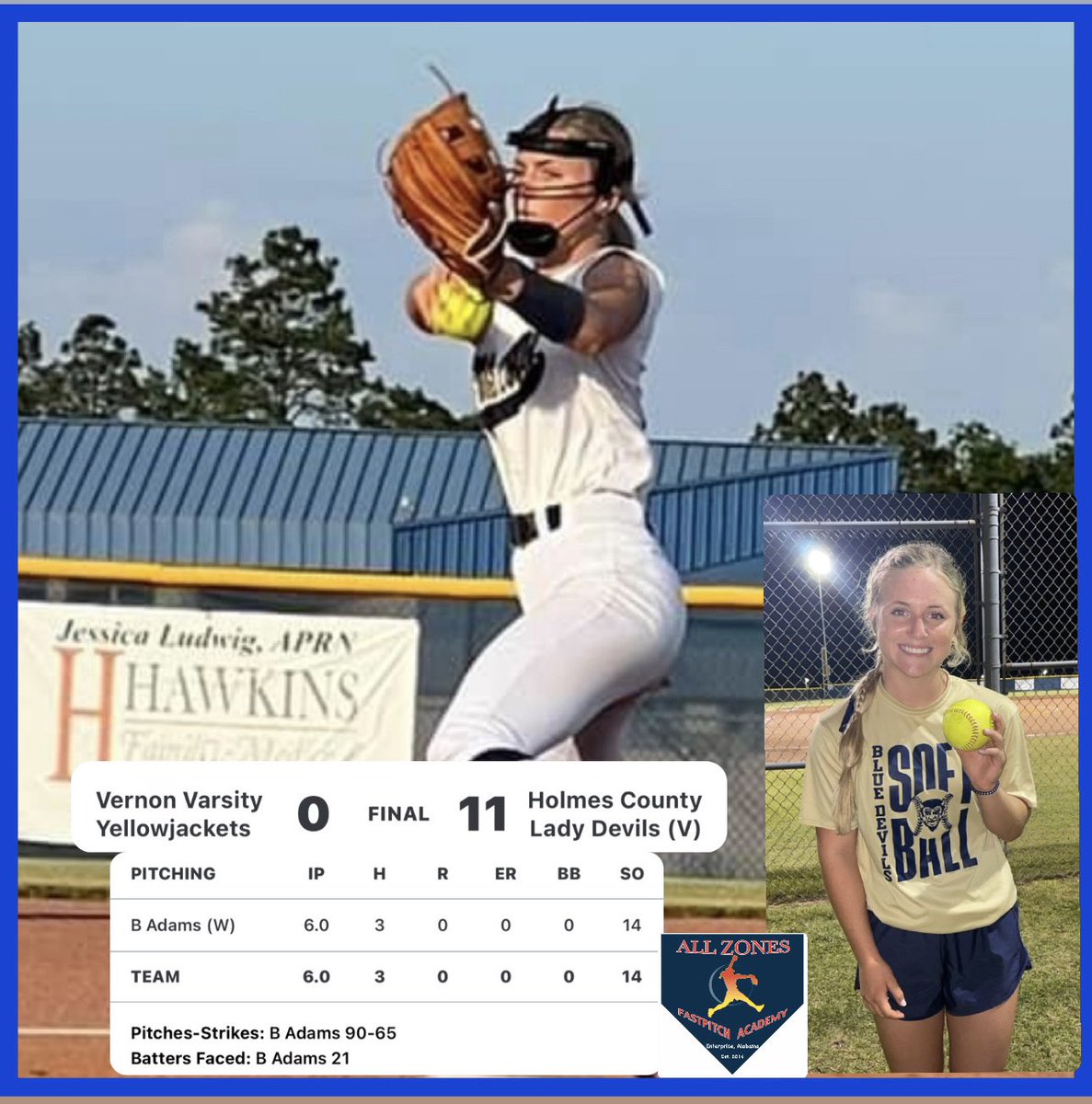 Bri Adams (2025 - UWF committed) with another gem in the circle to lead Holmes County to a district championship.. Great work Bri and keep spinning it!!!! @briannaadms11 @UWFSoftball #FullSteamAhead🚂🚂 #showupandshowout