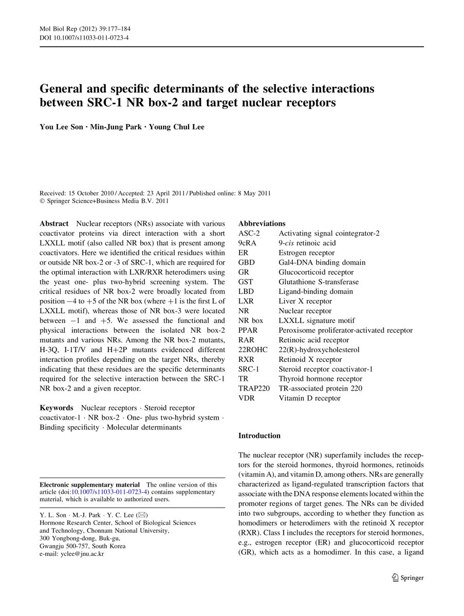 General and specific determinants of the selective interactions between SRC-1 NR box-2 and target nuclear receptors eurekamag.com/research/036/0…