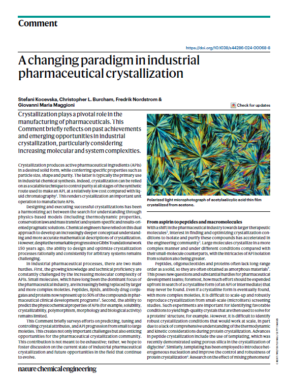 🚨Online now! An industry-led Comment highlighting opportunities in pharmaceutical crystallization with the shift towards isolating and purifying larger-sized larger molecules. @Bayer @EliLillyandCo @boehringerus @GileadSciences Temporary link: rdcu.be/dGY9S