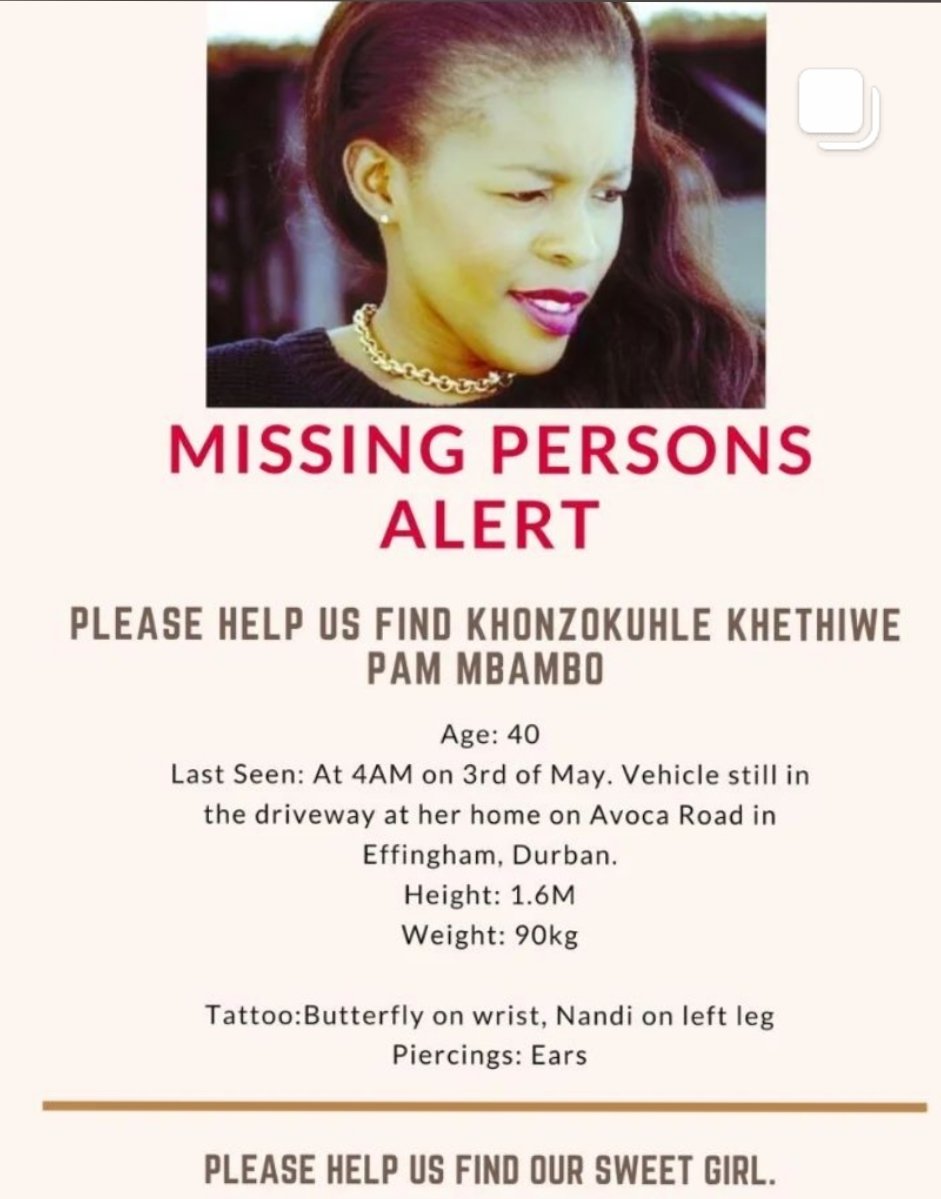 Please bring Khonzokuhle home! Share wide and far. Last seen on 3 May in Effingham, Durban.