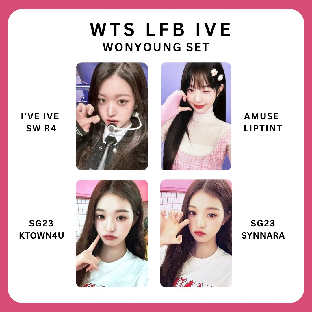 ꒰ wts lfb ph ꒱ #liyasells

🛒 : IVE Wonyoung Assorted PCs Set

»»————🎀————««

💸 2000 payo , 2250 3 weeks dop

➷ read alt byt , npb
➷ can look for kahati
 
⭐️ reply / dm to claim 

help rt ! 🧸