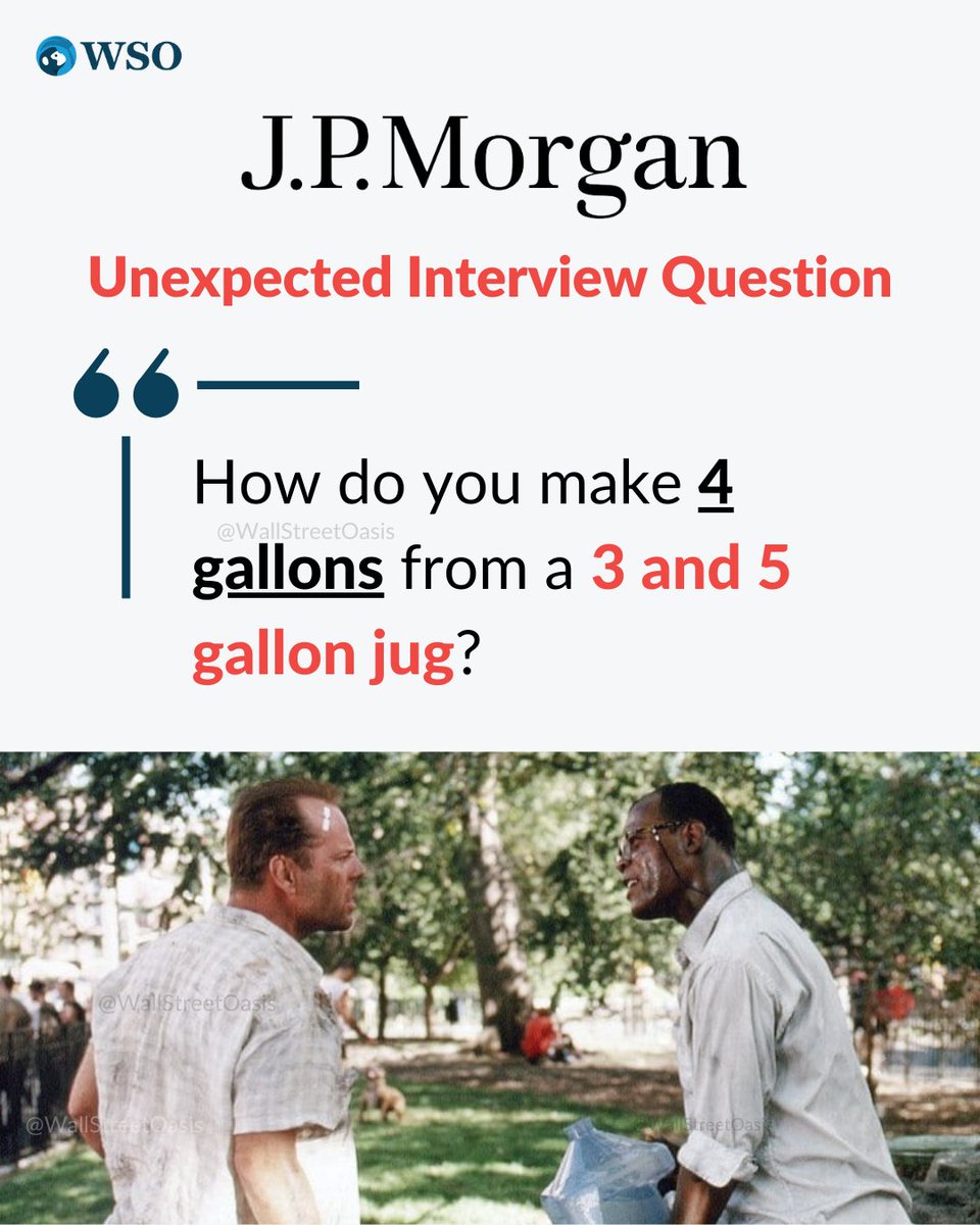 Did J.P. Morgan get this question from Die Hard? 🙋 

#investmentbanking #wallstreet #interviewquestions