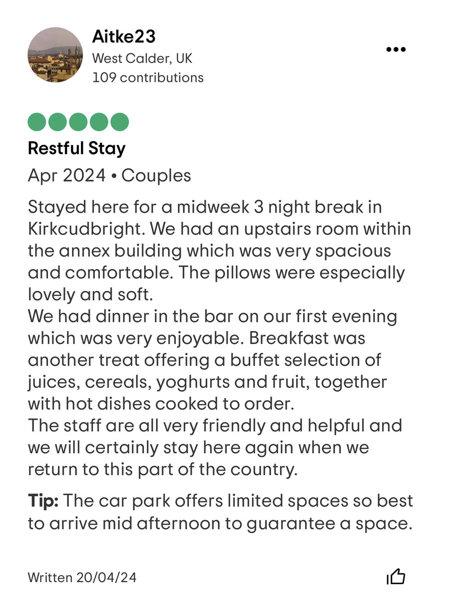 Thank you to those who use Tripadvisor - some lovely recent reviews, they mean a lot to us and brighten our day when we get such positive feedback. #greatteam
#amazingstaff
#kirkcudbright
#bestcustomerservice
#bestfood
