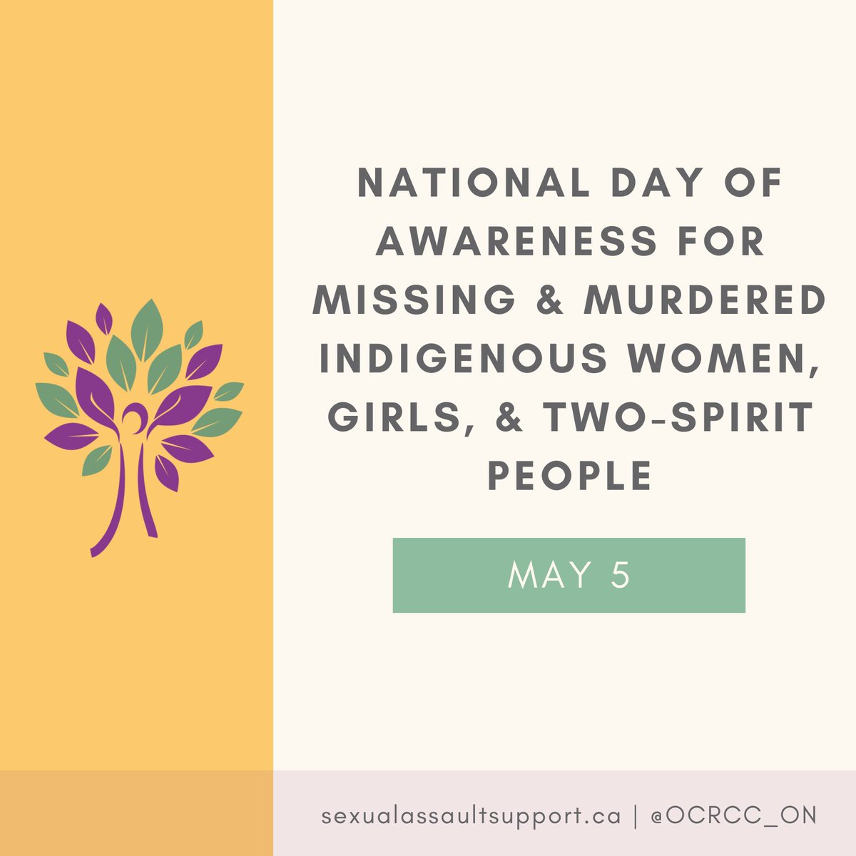 We cannot talk about Sexual Violence Prevention Month without raising awareness and calling for action for Missing and Murdered Indigenous Women, Girls, and Two-Spirit People. #MMIWG2S #SurvivorsFirst #SVPM24

📌 Learn more at sexualassaultsupport.ca