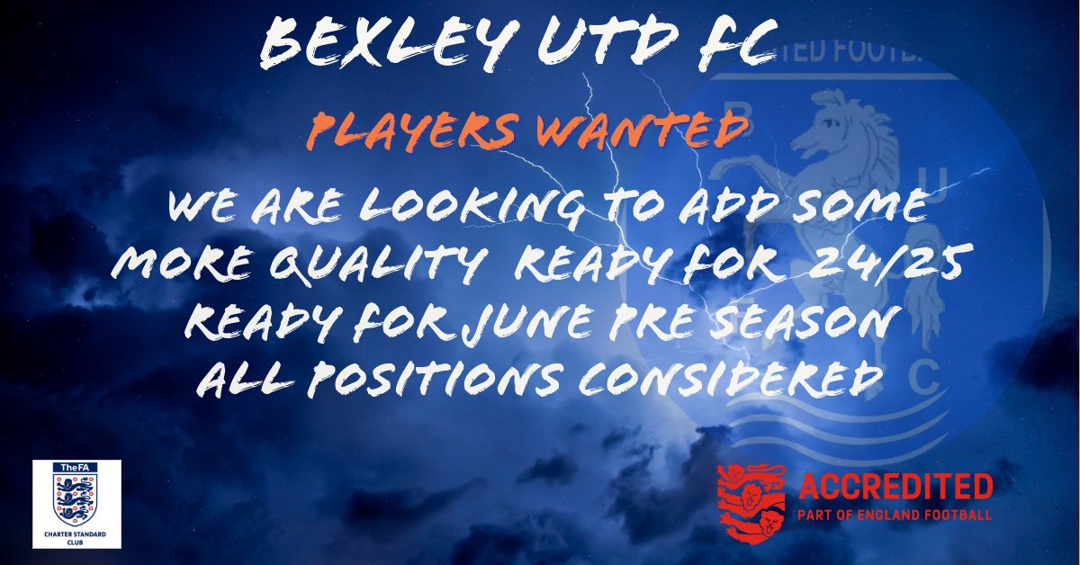 Good afternoon All    We are looking forward to bolster the current squad and to the new season. Get in touch if you are perhaps looking for a fresh start and feel you have the quality to improve us.

@SELKGrassroots

@wesfa

@OBDSFL

@NKentNonLeague

@FreeAgentsFC