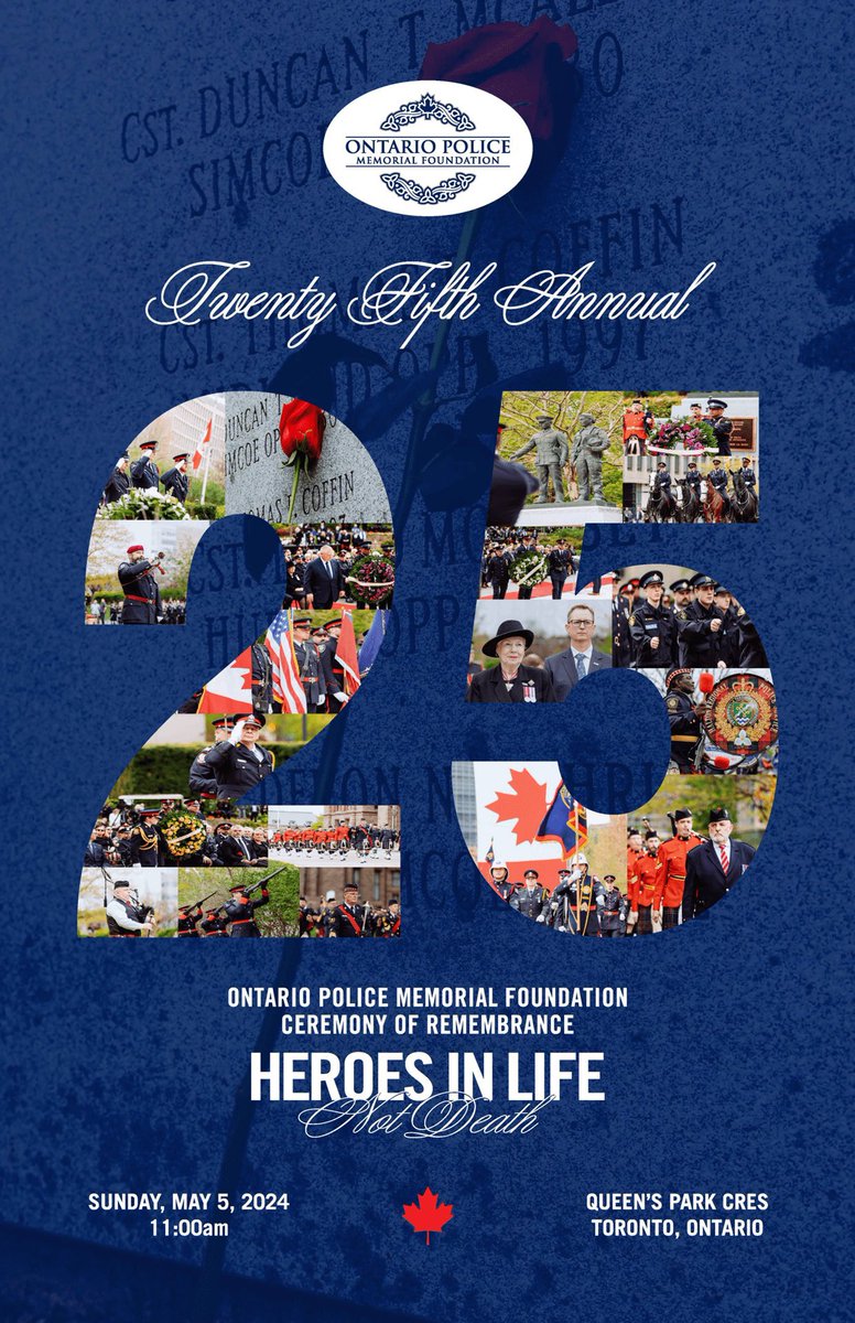 Today, this first Sunday of May, police officers from across Ontario will attend the 25th Ontario Police Memorial paying tribute to those who made the ultimate sacrifice in service to their communities. Their bravery will never be forgotten. #heroesinlife