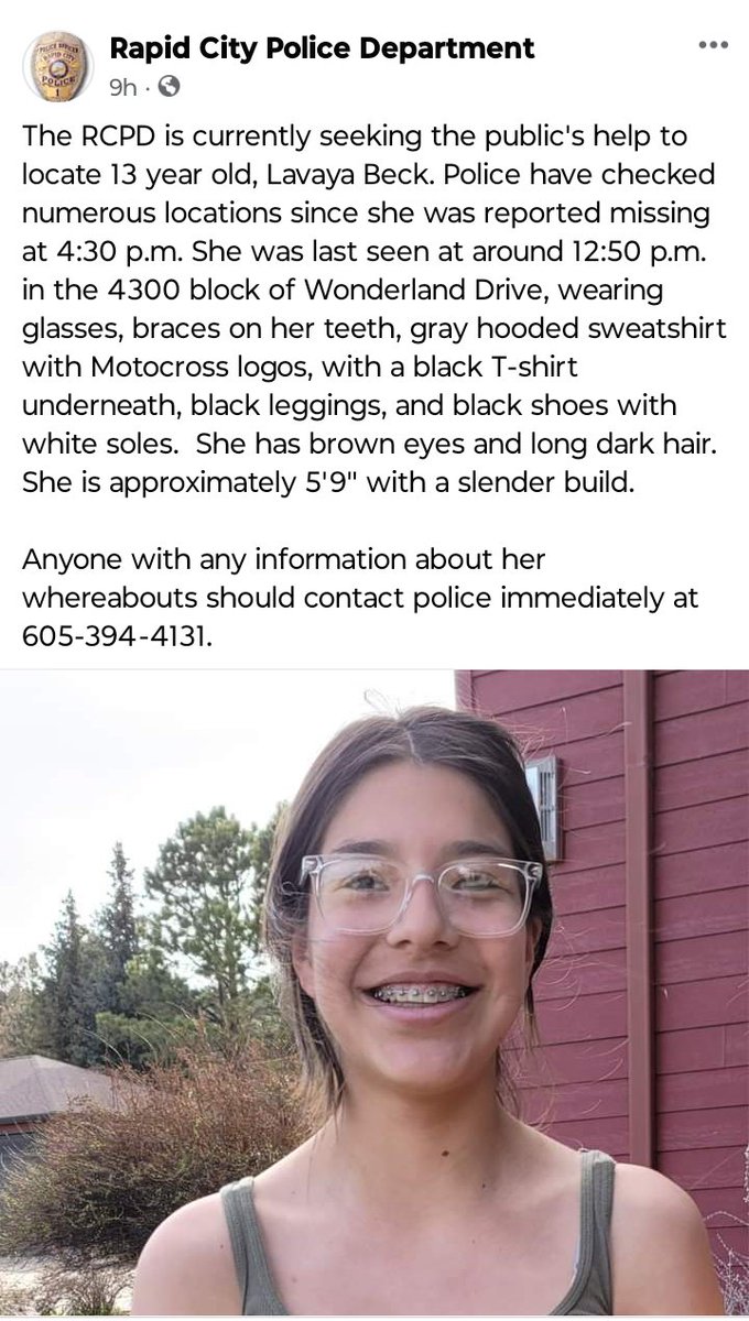 SpottedElk7's tweet image. Went missing 9 hours ago in South Dakota, and she got No Amber Alert! She is probably States away from South Dakota, and this All we get from the police! 
#MMIW 
#MMIWG