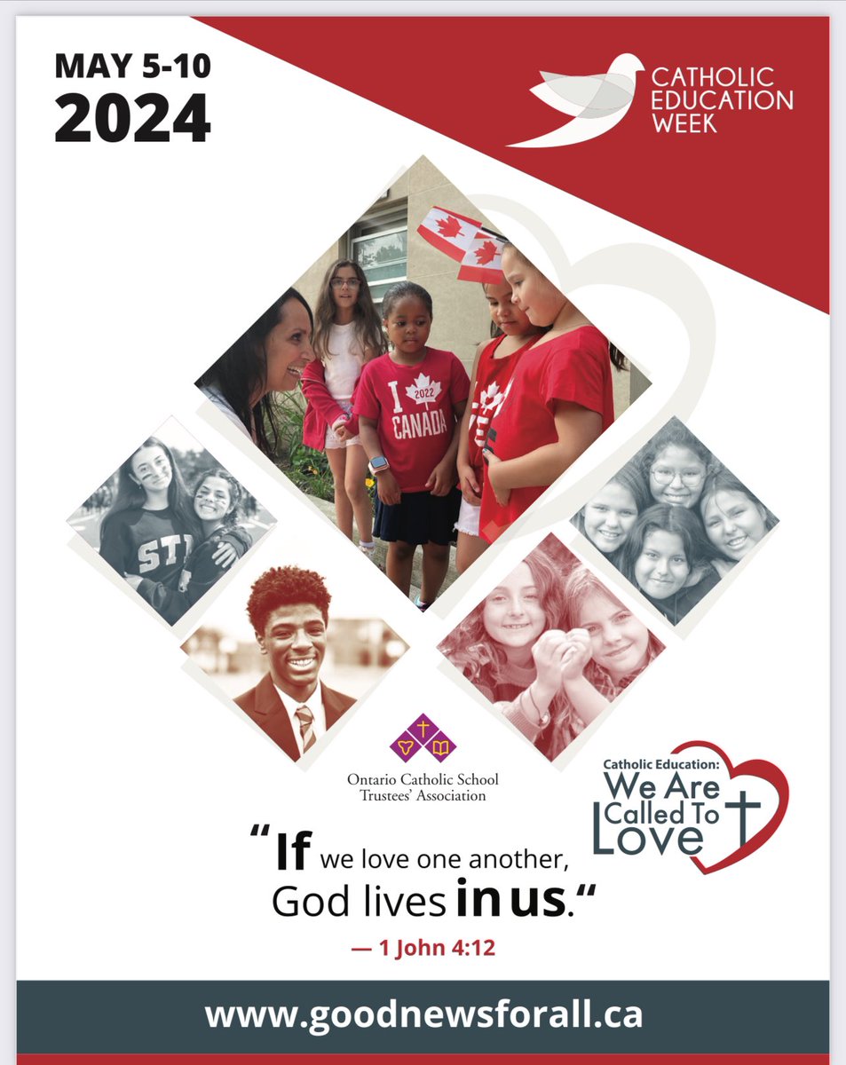 “If we love one another, God lives in us” 1 John 4:12” The celebration of Catholic Education Week begins today in parish communities across Ontario. #CEW2024 #WeAreCalledToLove