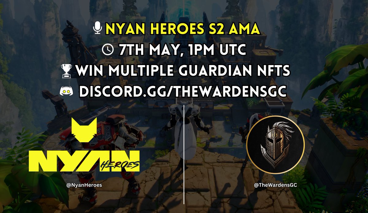 Web3 Esports is Here!😼 @nyanheroes is returning to @EpicGames on the 8th of May for Season 2 of their P2A campaign: The Hunt for Catnip. Learn more in our AMA with @maxmerro: Nyan Heroes AMA🎙️ ⏰1PM UTC, 7th May 📍discord.gg/thewardensgc NH was one of the Top 30 Most-Played…