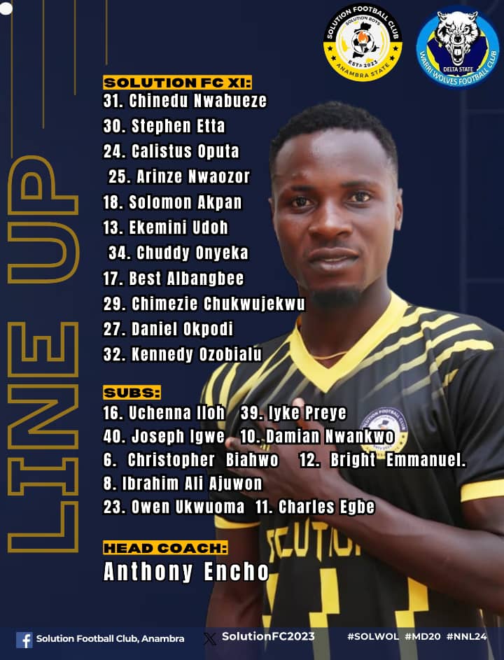 Our Line Up for the match against Warri Wolves.

#SOLWOL #MD21 #NNL24