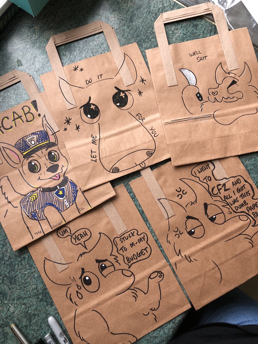 Doodling more deluxe mystery bags for @CFzDealers ! These will contain shirts, tote, pins, and more (and there’s obviously only one of each design)