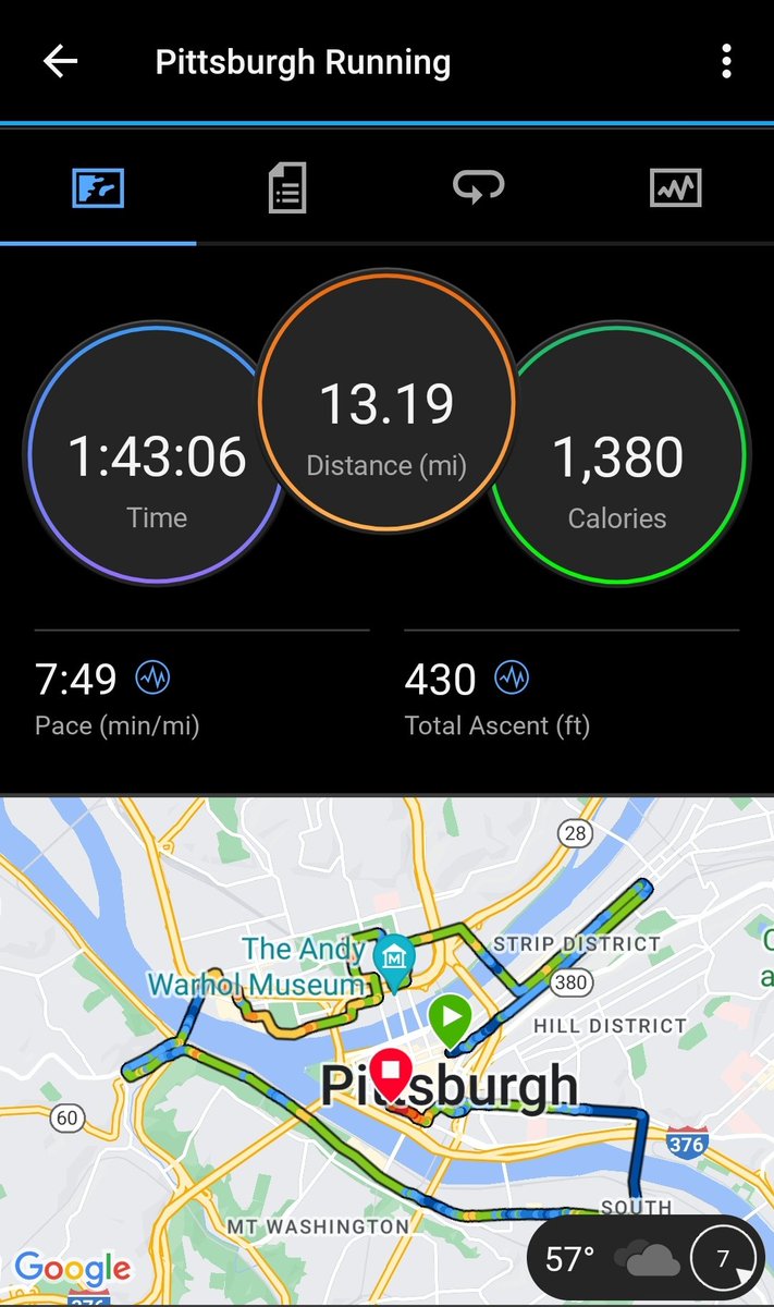 The course was sneaky hilly and I kinda got my butt whooped. Nasty rain but kept me cool at least. Pittsburgh is very fun #pittsburghmarathon #minimarathon #running