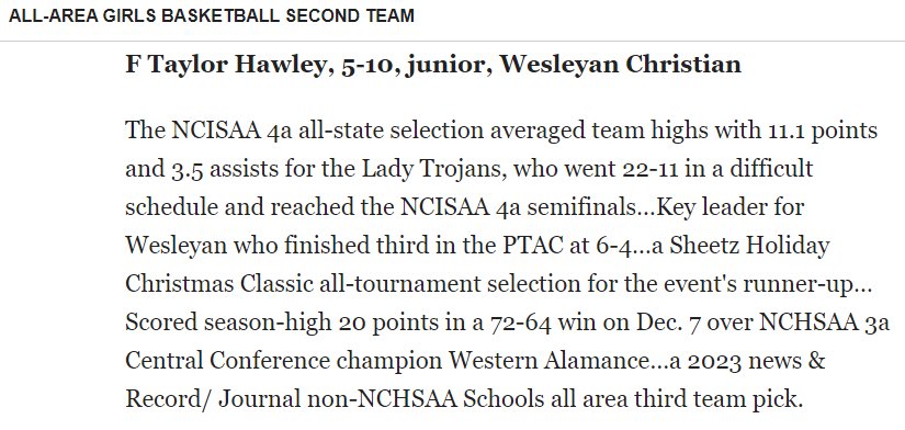 Blessed for the recognition and honor to be recognized along some great players in our area.🙏. @Assist_U_ @mikemillsnc @WCA_WBB @coachtrey_ @1on1YourShotOn1 @ETAThunder @SportsTalk336 @RodneyGidney @Mindy_McCarthy3