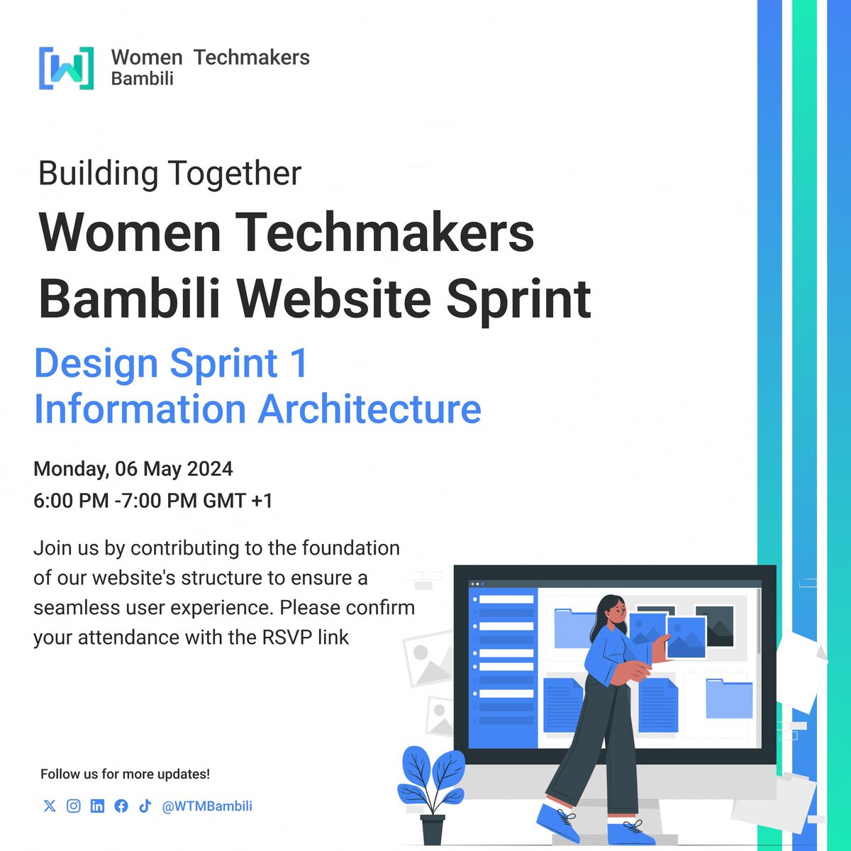 Hello girls❤️... Happy Sunday 😍 
Our design session is tomorrow.
Have you registered for it?
Here's the link below to RSVP.
Link: bit.ly/design-sprint-1
So make sure you do.❤️
It's gonna be a blast.

#WTMBambili
