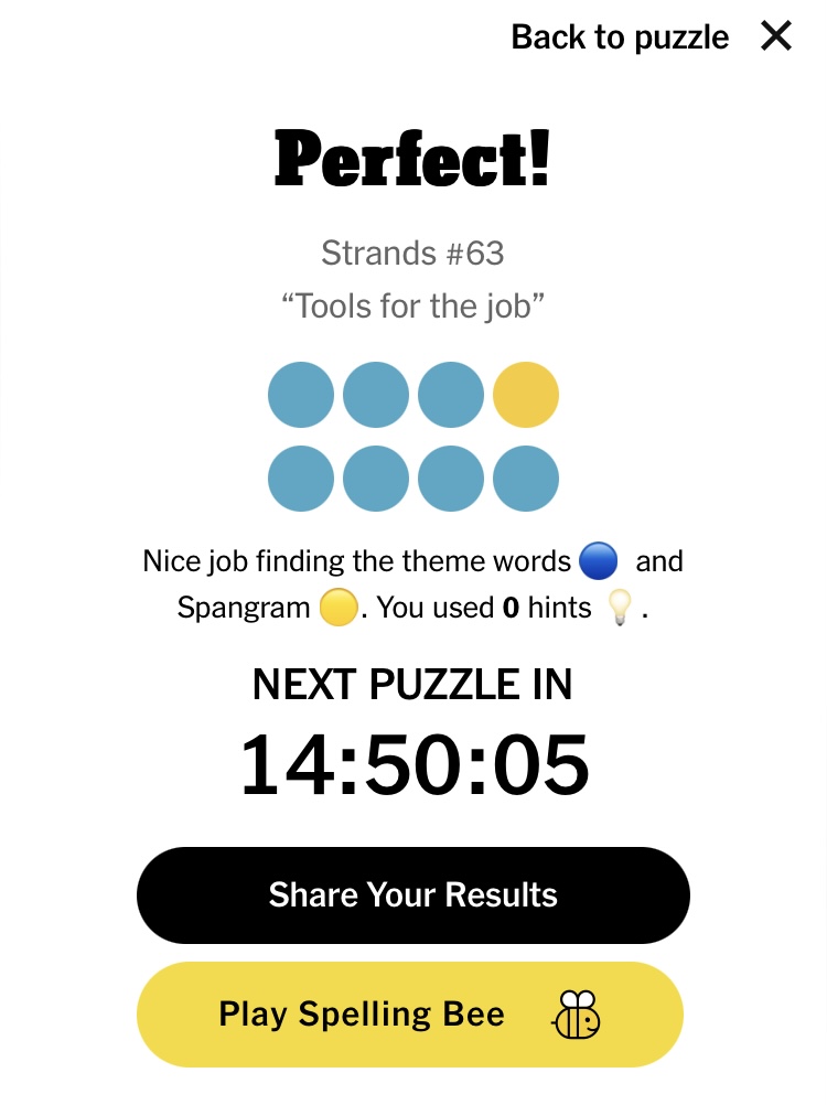 The theme was very helpful. Get one and the rest follow. There is one word that might throw you off. Difficulty: 1/10 Think “Spring again” @nytimes @NYTGames #Strands63 #NYTimes