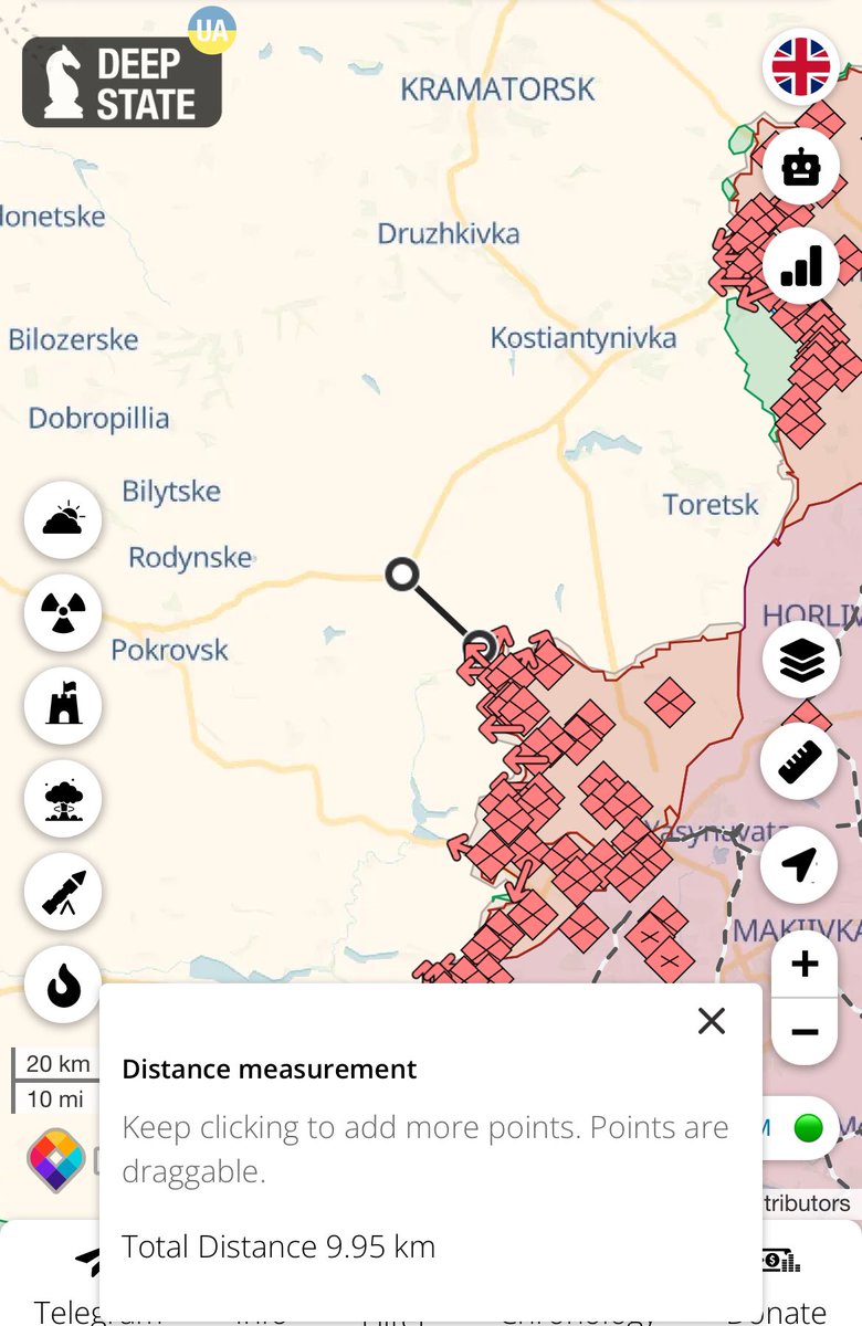The below map is bad for many reasons. But one particular reason it’s bad is that the Russians are now less than 10km/6 miles from the strategically important T0504 highway connecting key Donetsk region cities of Pokrovsk and Kostyantynivka, Druzhkivka, Kramatorsk and Slovyansk.…