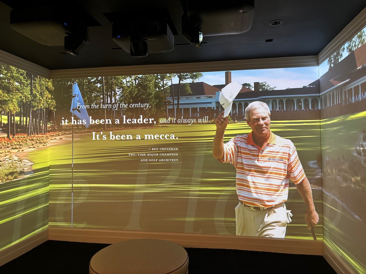 Amazing renovation of 'Heritage Hall' of Resort Clubhouse @PinehurstResort in time for @usopengolf in June. Here's a foursome of golf greats on display in one rotating display kiosk: Armour, Jones, Palmer and Crenshaw.