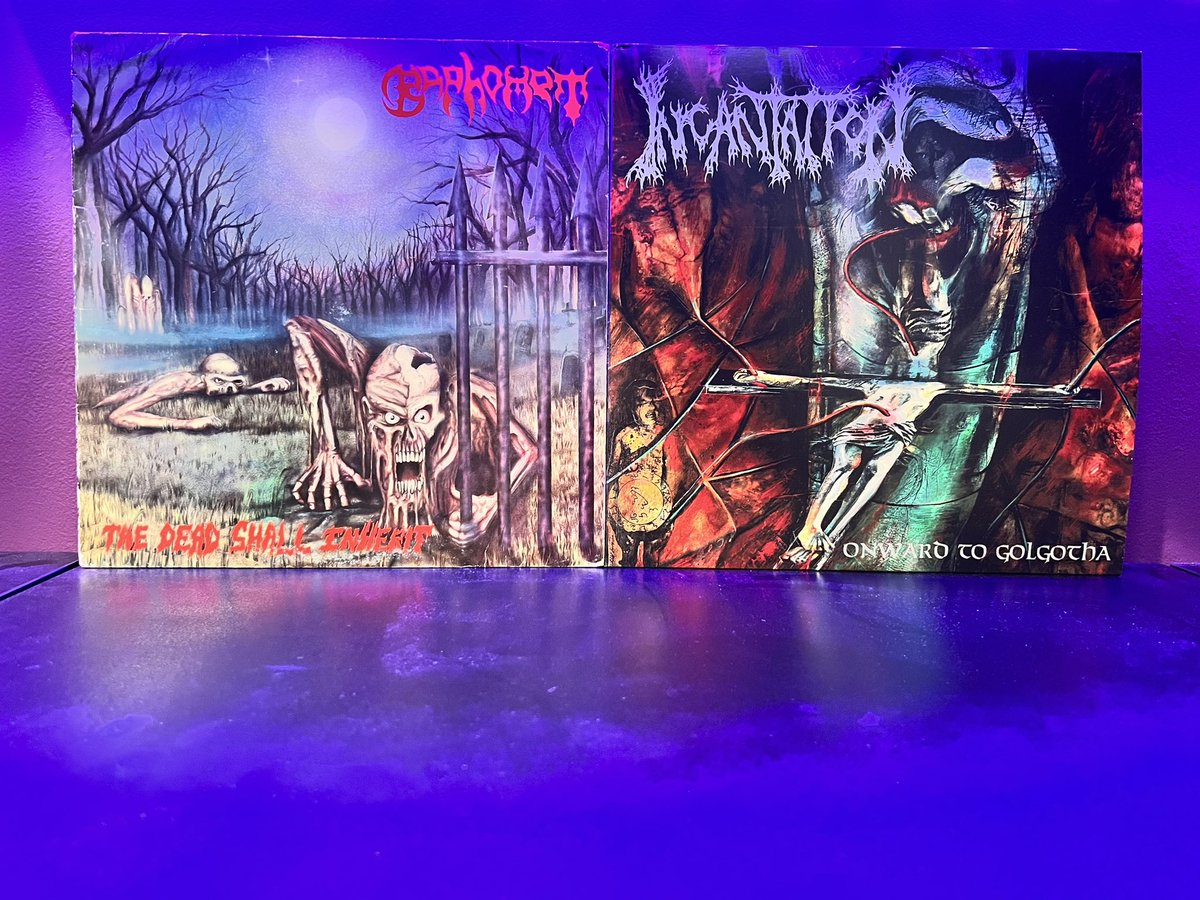 It’s a double anniversary album! Both these classics were released May 5th 1992. Which one are you spinning first? Baphomet ‘The Dead Shall Inherit’ is an OG press, Incantation ‘Onward To Golgotha’ is the green vinyl edition from @RelapseRecords @Incantation666