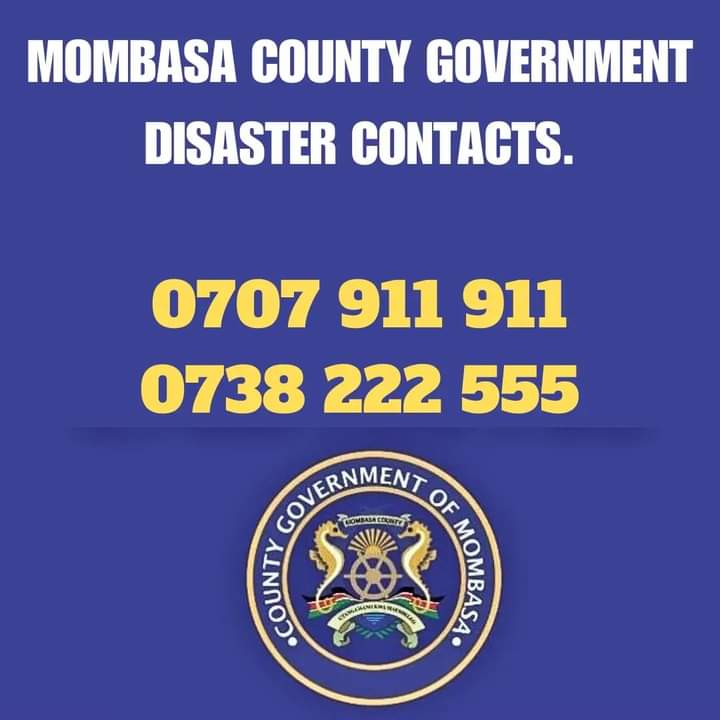 📞📲 @MombasaCountyKe emergency Helplines are on 24/7 to respond to any incident of flooding, fire or any form of disaster around you. Stay informed, on guard & safe ! Call 0707 911 911 or 0738 222 555 #EmergencyContacts #DisasterPreparedness #RescueServices #StaySafe