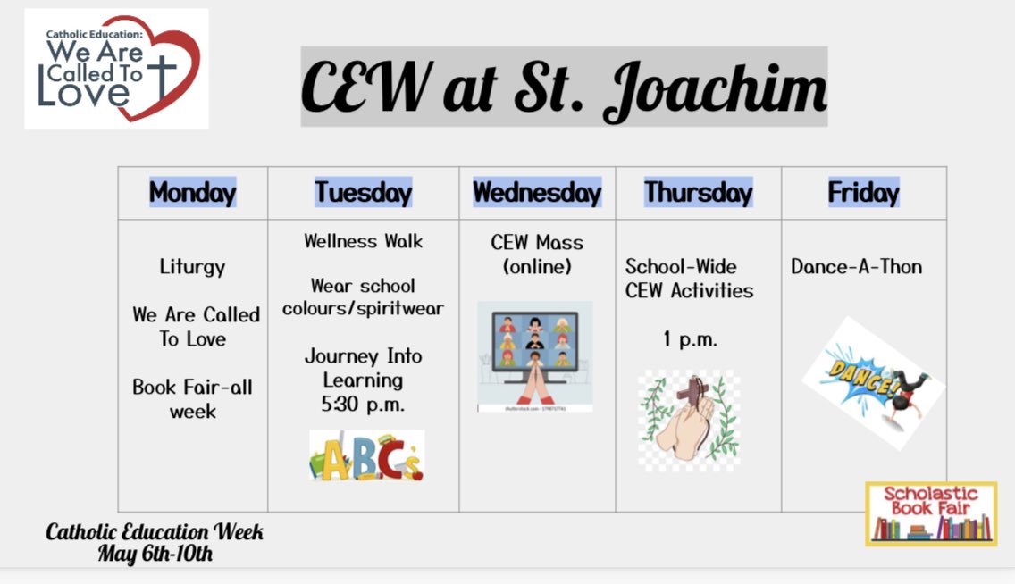 This week is Catholic Education Week. The theme this year is: We are called to Love ❤️ Check out what we have planned… @StJoachimDPCDSB #catholiceducationweek #wearecalledtolove