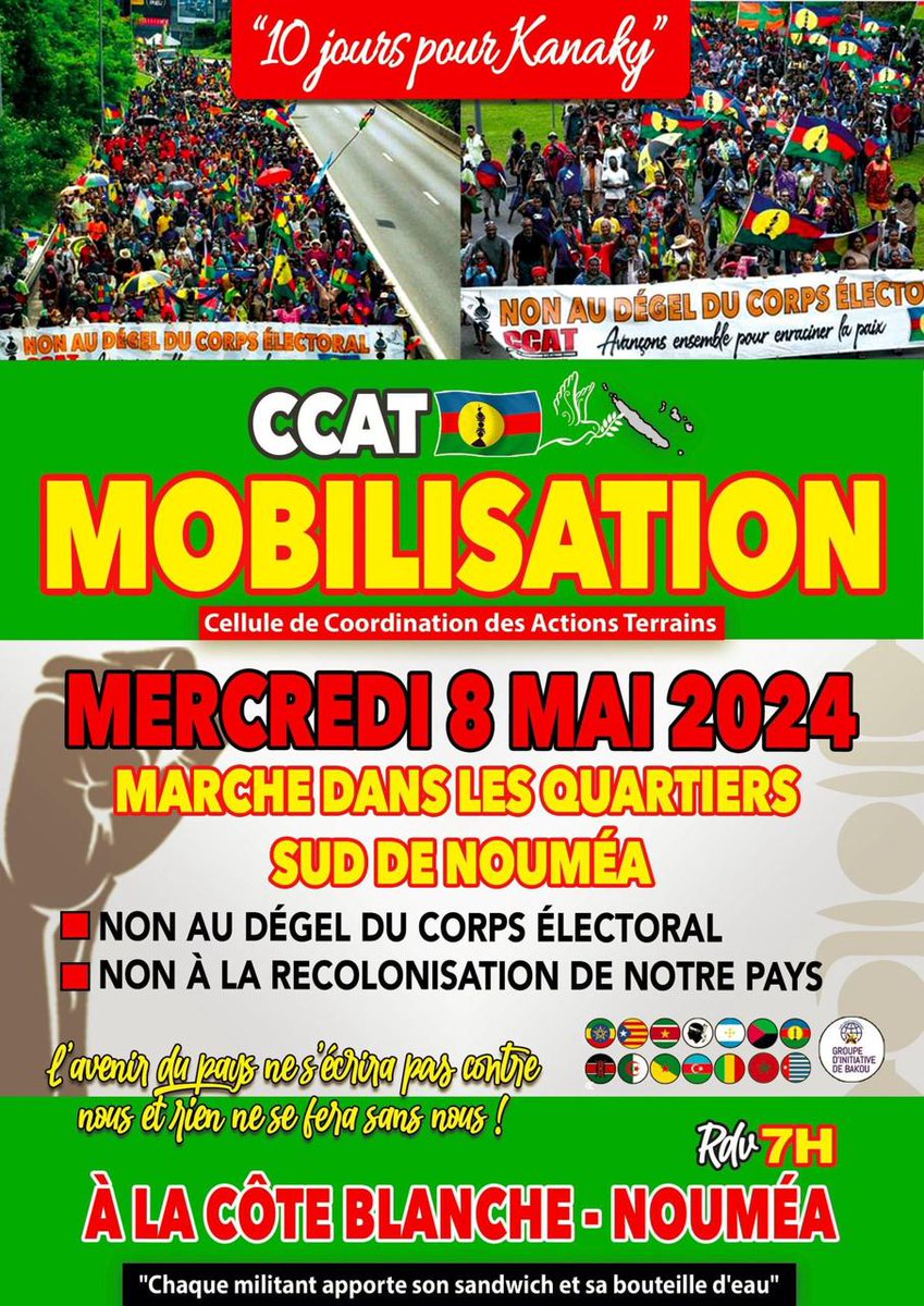 Mercredi 8 mai 2024 #mobilisation

#nonaudegelducorpselectoral #Kanakyforpeace #NouvelleCaledonie