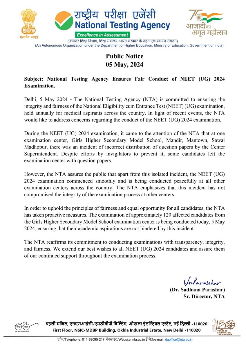 National Testing Agency Ensures Fair Conduct of NEET (UG) 2024 Examination