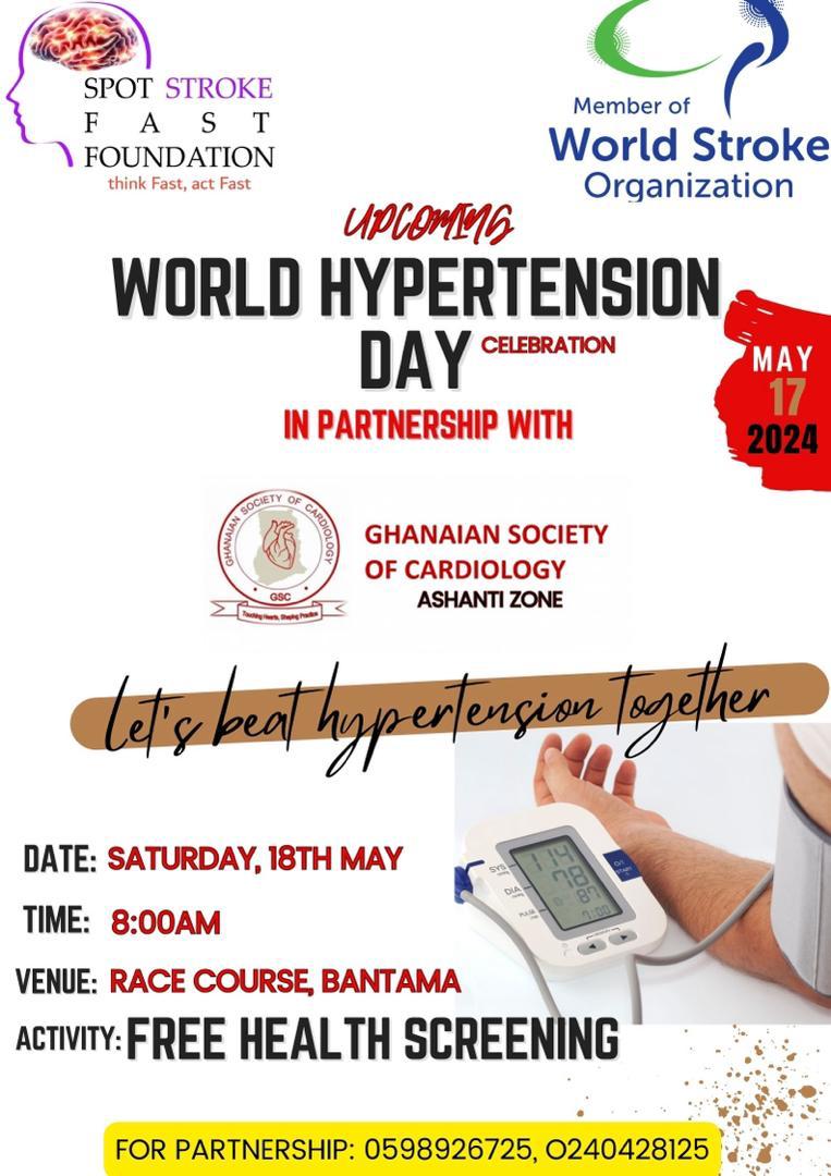 Join the team on the 18th of May 2024 as we screen thousands to mark World Hypertension Day. @BelsonSarah @ghbeatstroke @WorldStrokeEd @WorldStrokeOrg @WStrokeCampaign