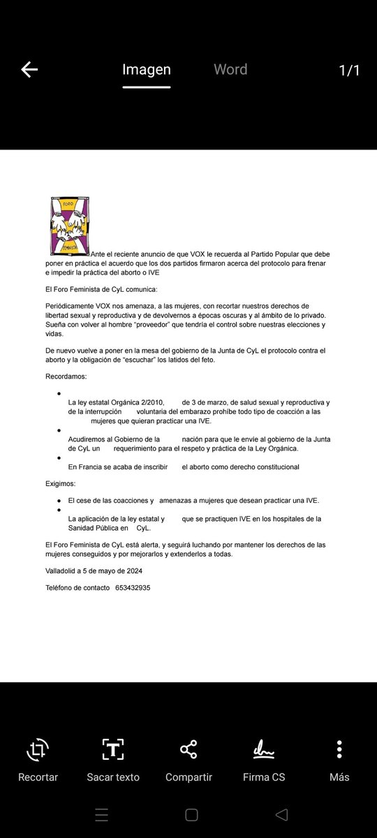 Comunicado de el Foro Feminista de CyL @FeminisCyL ante la amenaza de reactivación, por parte de Vox, del protocolo para coaccionar a las mujeres que quieren ejercer su DERECHO a una IVE ( interrupción voluntaria del embarazo)