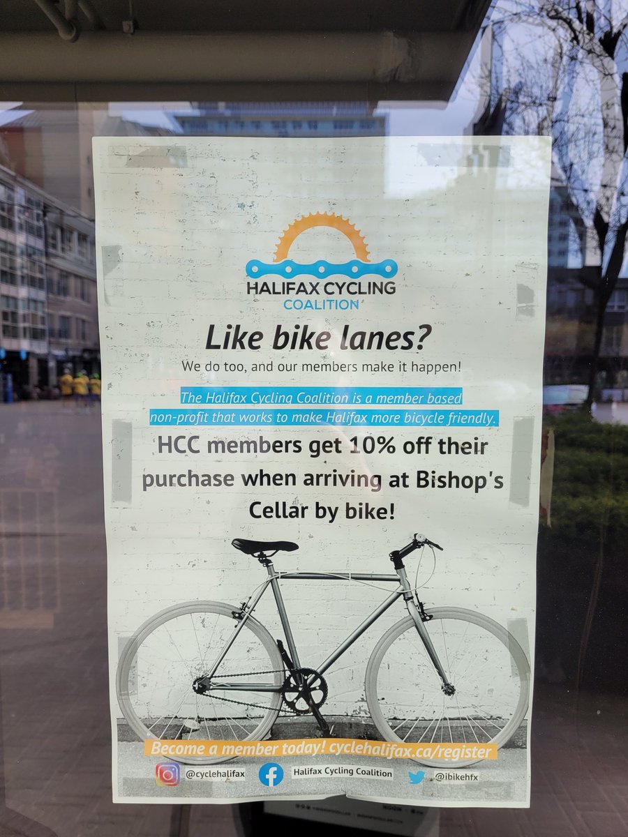 Halifax businesses recognize cyclists spend money. This shop is just off of a bike lane on Lower Water Street (with transit as well). I'd love to see signs like this in #Ldnont. #cycling