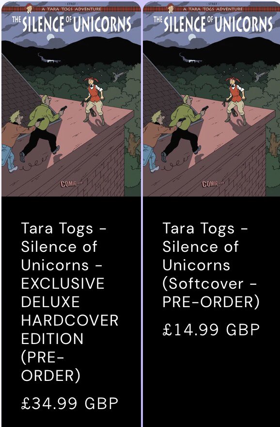 The digital copy of Tara Togs The Silence of Unicorns had been sent to all Kickstarter backers. You can now pre order the digital, softcover, hardcover or deluxe hard cover for a June release on our store now theshift.store/collections/ta…