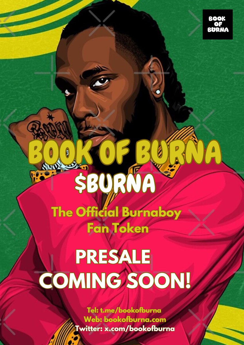 BookOfBurna's tweet photo. We can’t wait to launch 🚀 

@burnaboy is so much loved by the fans. 

We intend to make burnaboy fan token the biggest and dopest worldwide.

⚡️PRESALE STARTS SOON⚡️

#burnaboy #africangiant #presale #crypto #sol #solana #burna #bookofburna #eth #btc #bitcoin #bnb https://t.co/eHWvqoaXhB