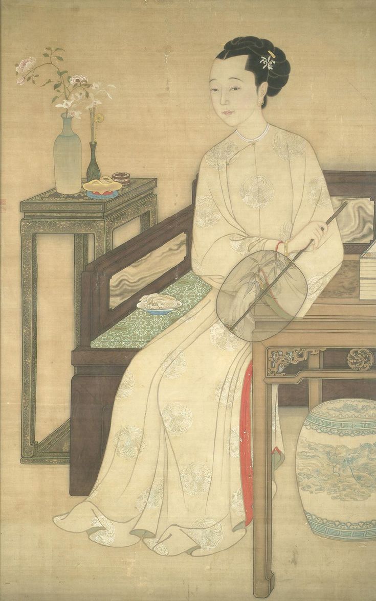 Portrait of a Manchu Lady: Seated lady holding a fan 🪭 #art #paintings 🎨by Chinese artist Mangguli