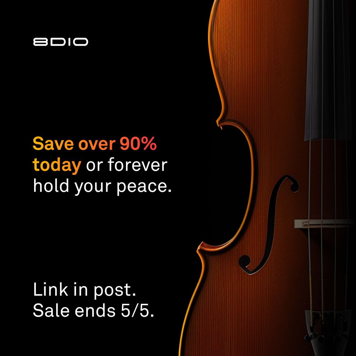 ONLY HOURS LEFT to claim incredible discounts on stunning solo strings, brass, vocals, and more. buff.ly/3UotIjz

#8dio #virtualinstruments #composer #musicproducer #freeplugins #filmscoring #composition #strings #brass #voice #woodwinds