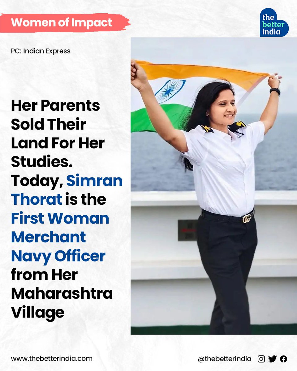 Simran Thorat has shattered glass ceilings with a single, determined step. 

#WomenInSTEM #BreakingBariers #MerchantNavy #WomenEmpowerment #Maharashtra #Pune

[Simran Thorat, First woman merchant navy officer, Pune, Inspiration]
