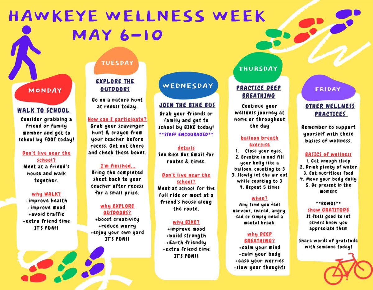 Join in for @WoHillsHawkeyes Wellness Week. May is a great time to focus on health and wellness to end the school year in a STRONG way. Go Hawkeyes! #itsworthit @wcsdistrict