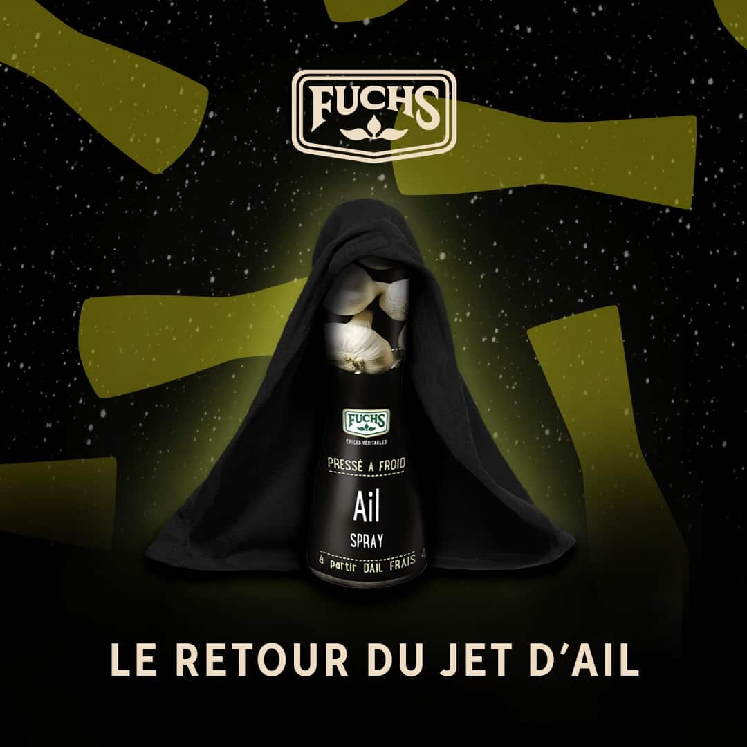 Thread des meilleures prises de parole des marques à l'occasion du #StarWarsDay 2024 : le jour officiel des fans de Star Wars 1. La marque d’épices FUCHS communique sur ses nouveaux spray d’épices (ici à l'ail) avec humour.