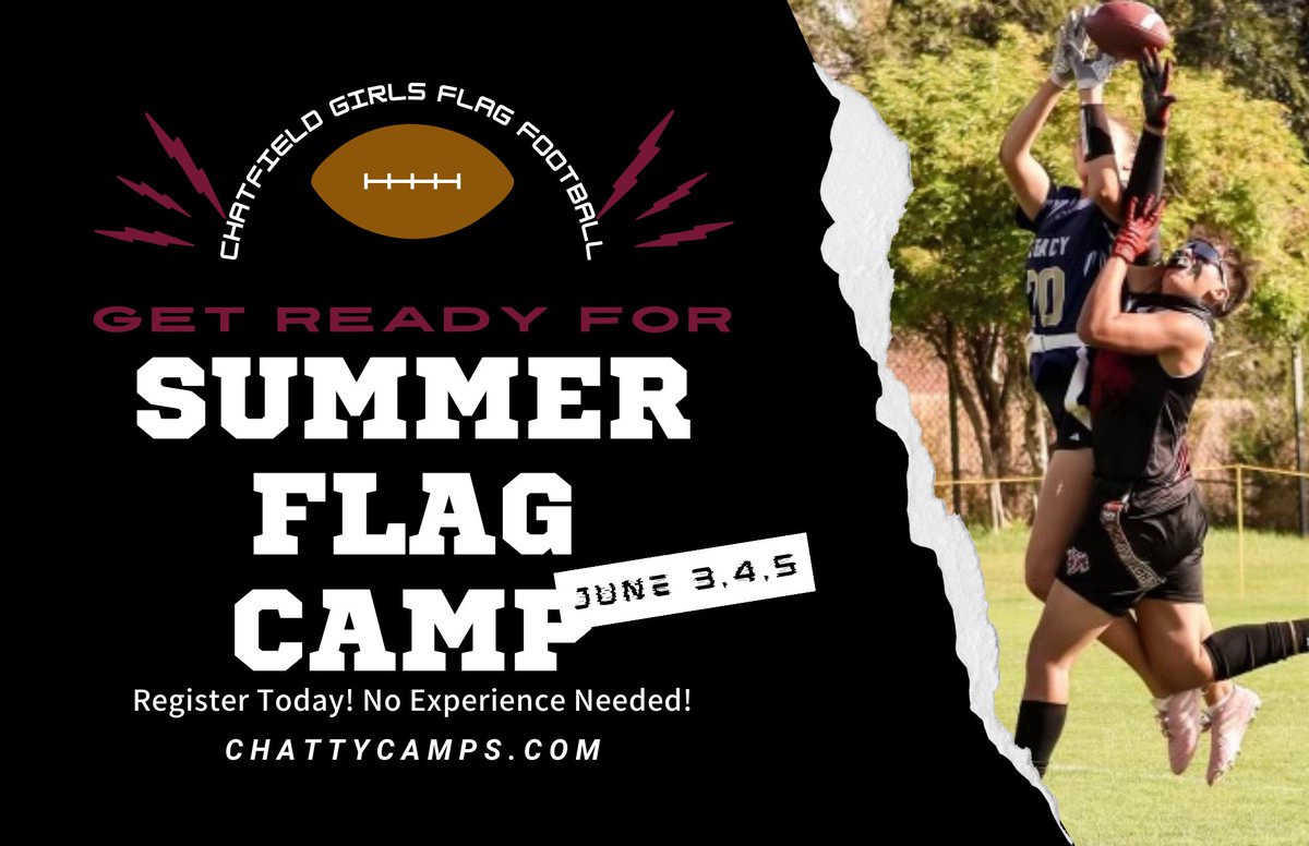 Sign ups are now open for our youth flag football camp. chattycamps.com/page/135/flag-… We look forward to seeing you there! #flagfootballcamp #coloradogirlsflagfootball #youthfootball #chatfieldcamps