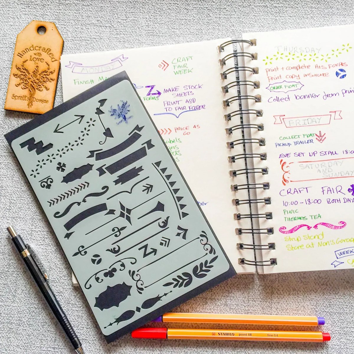 Formatting your #JournalSpreads then the Borders & Banners #Journal Stencil is a great aid to creating structure or adding Artistic flourishes to your #BuJo Spread. 🎁Shop buff.ly/3KQ9nh8 📚 📜 Plus many more designs in my #Etsy Shop