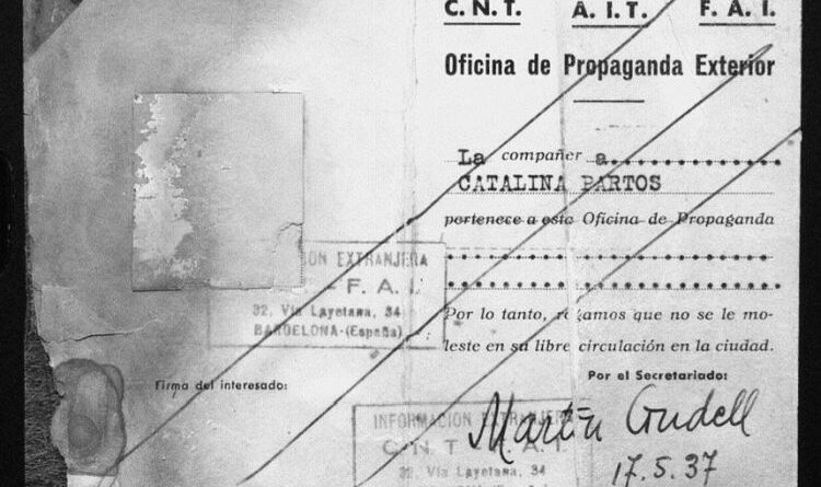#guerredEspagne #KatiHorna #CNTFAI 
Carte donnée par le Bureau de la propagande à l'étranger de la CNT/FAI à Kati Horna (Catalina Bartos) le 17 mai 1937, soit après les évènements de Mai 37 à Barcelone.