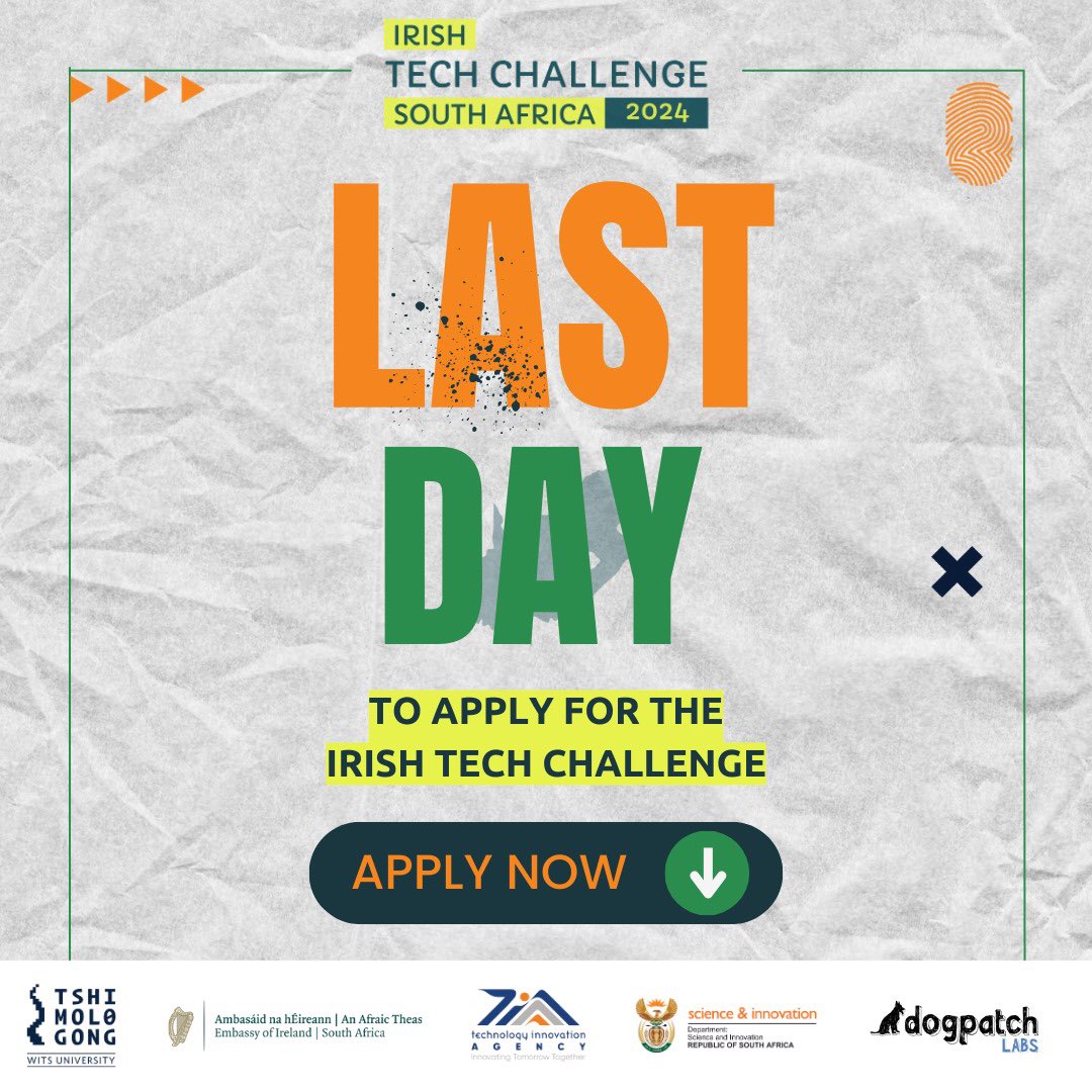 LAST DAY to apply for the #irishtechchallenge! Don’t let the opportunity pass YOU by, apply TODAY and stand a chance to win €10 000 🔗: irishtechchallenge.com #SustainableGoals #Development #SouthAfrica #sustainable