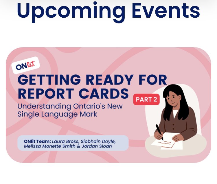 💻Getting Ready for Report Cards PART 2 happening soon! @ONlit_social -knowledge building and collaborative dialogue about writing a single language mark continues…. Check out the website to register for this upcoming learning session @unamalcolm onlit.org/event/getting-…