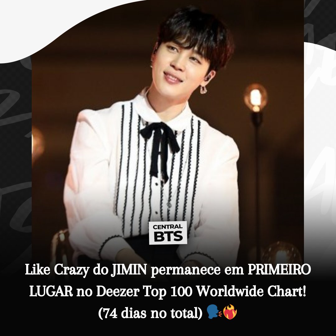 {05/05}💜🇧🇷 [CHART]
#1 Like Crazy [=]❤️‍🔥
#5 Set Me Free Pt. 2 [+2]🔥
#22 Like Crazy (Deep House Remix) [+4]🔥
#42 Like Crazy (UK Garage Remix) [+10]🔥
#48 Closer Than This [+8]🔥

CONGRATULATION JIMIN-SHII ✨

DEEZER KING JIMIN
#LikeCrazyDeezerTop1
#1LikeCrazyDeezerGlobal