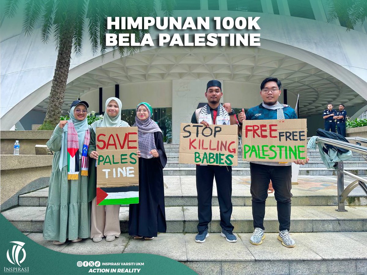 InspirasiV's tweet photo. ⚜️ [ SOROTAN HIMPUNAN 100K BELA PALESTIN ] ⚜️

Inspirasi Varsiti UKM bertegas menyatakan solidariti terhadap Palestin dan mengutuk tindakan zalim tentera zionis.

"Free Palestine 🇵🇸"

#HimpunanPalestin #FreePalestine
#ActionInReality #InspirasiVarsitiUKM https://t.co/1qM5sF2rhU