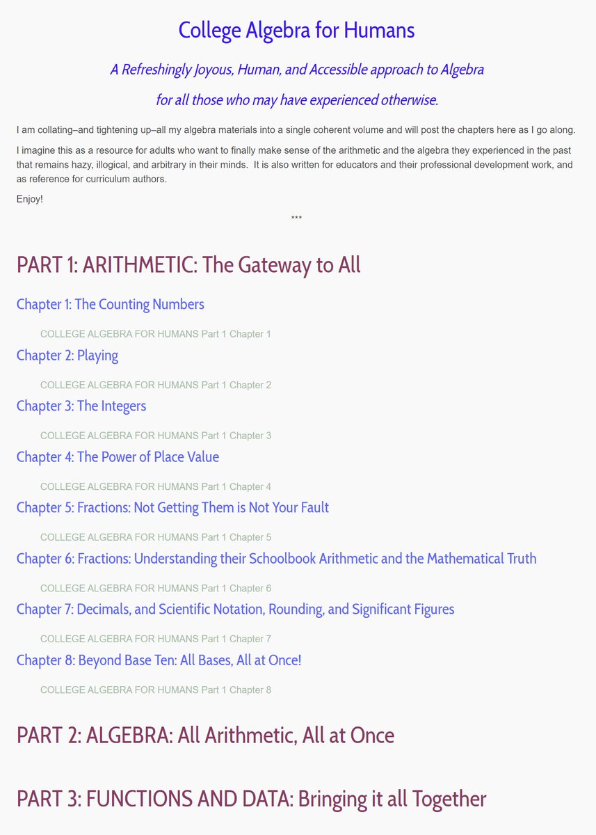 All solutions to all chapters are now done and included. Phew! gdaymath.com/lessons/gmp/9-… Question: Have I written a College Algebra tome, or is it really a pre-service teacher's piece? ARITHMETIC & ALGEBRA FOR TEACHERS, TEACHING, AND RADICAL COMPREHENSION or some such?