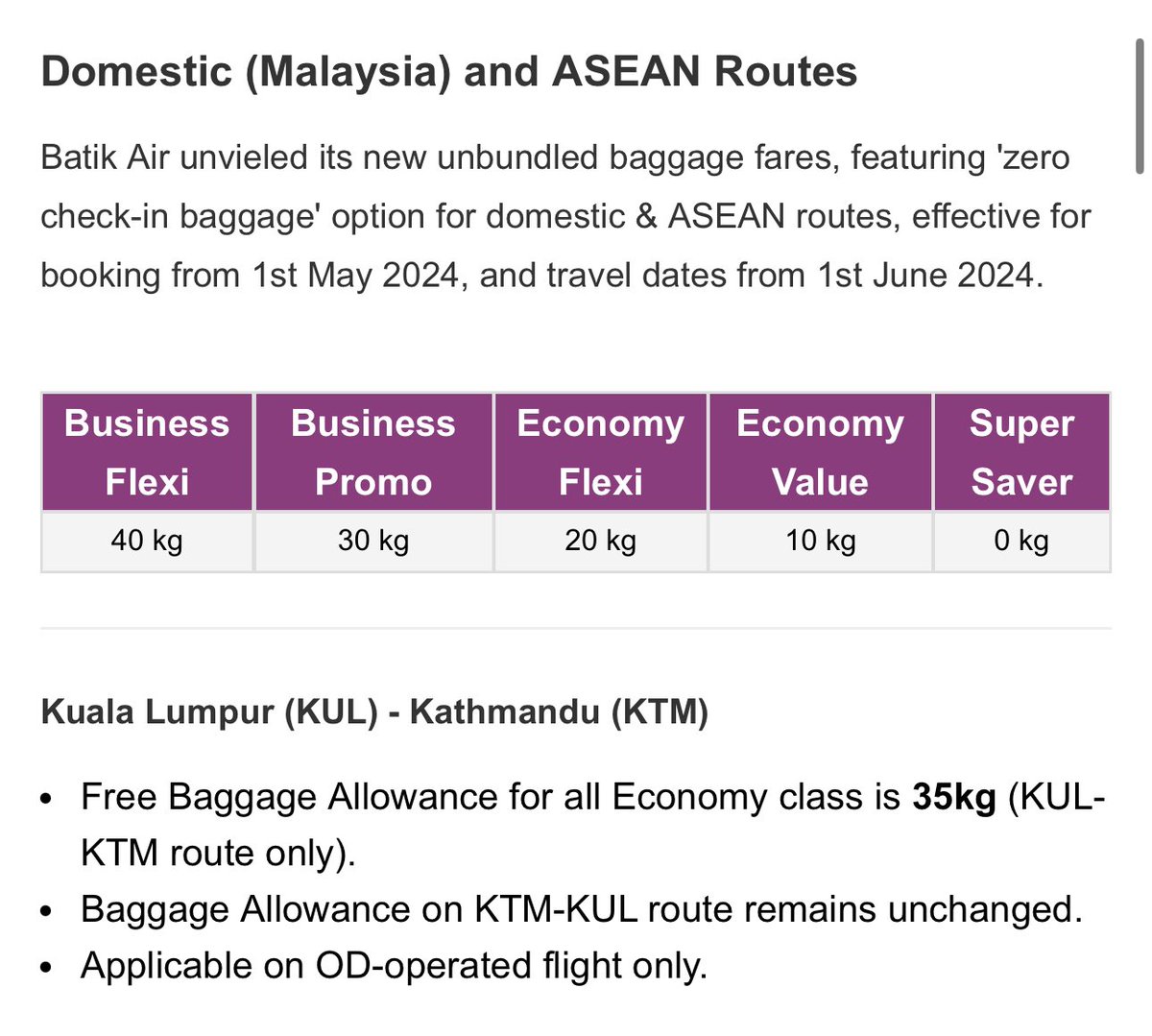 Batik Air mengumumkan tiada lagi bagasi percuma untuk tiket penerbangan Super Saver bagi laluan domestik & ASEAN, untuk tempahan mulai 1 Mei 2024, dan tarikh perjalanan dari 1 Jun 2024.

Semua kena add-on lepas ni 😄
