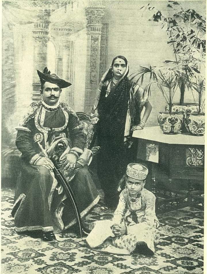 Sardar Sumbhaji Rao Angre Of Colaba With Rani Rahiba Ramabai Ji Angre And Son Chandroji Rao Angre.