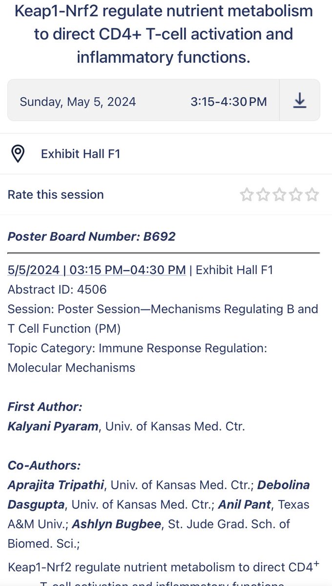 Stop by poster B692 #AAI2024 today (May 5) to learn how Nrf2 modulates #immunometabolism of CD4 T-cells. I will be presenting our latest findings from work by @AprajitaTripat5 @DeboGupta #Pyaramlab 
biorxiv.org/content/10.110…
