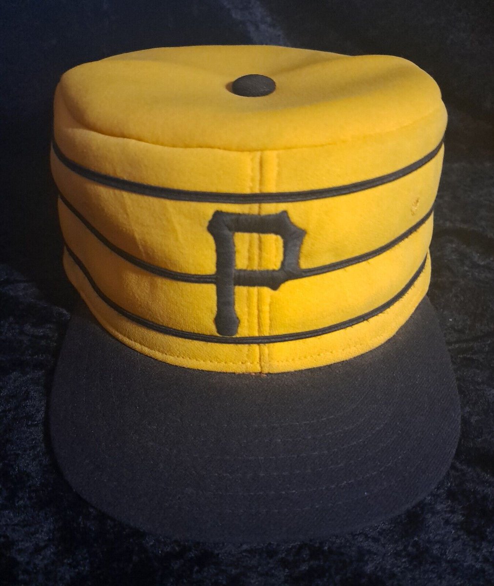 Bill Madlock's game worn yellow @Pirates pillbox hat, early 1980s.