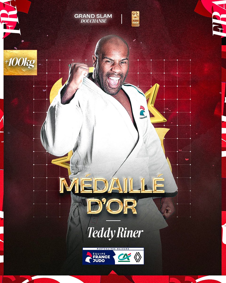 LA 11ÈME POUR TEDDY 🥇🤩🇫🇷

Notre triple champion olympique Teddy Riner (+100kg) remporte à Douchanbé sa 11ème médaille d’or en Grand Slam ! 🔥

QUELLE JOURNÉE, QUEL CHAMPION !!! 👑

#JudoDushanbe #GoLesBleus #FierdEtreJudoka