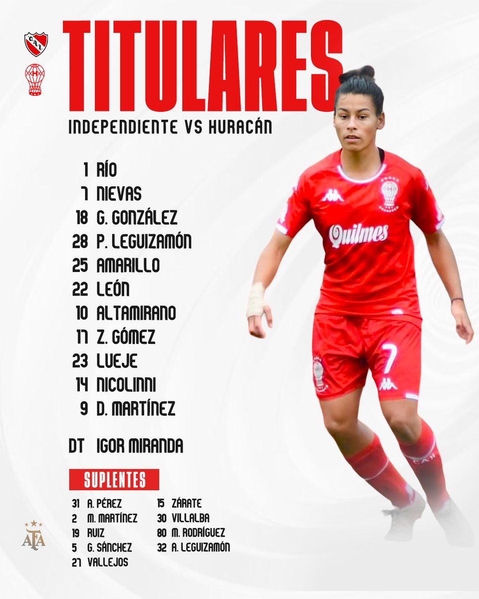 👉 Así forman las Quemeras para enfrentar a #Independiente por la #Fecha8 del #TorneoApertura del Campeonato Femenino desde las 11:00, en el Libertadores de América #VamosGlobo 🎈 #HuracánYNadaMás #VamosQuemeras